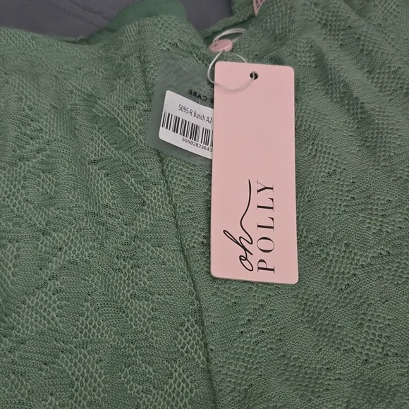 Oh Polly Zuni Lace Up Back Petite Trousers in Green - Picture 6 of 7